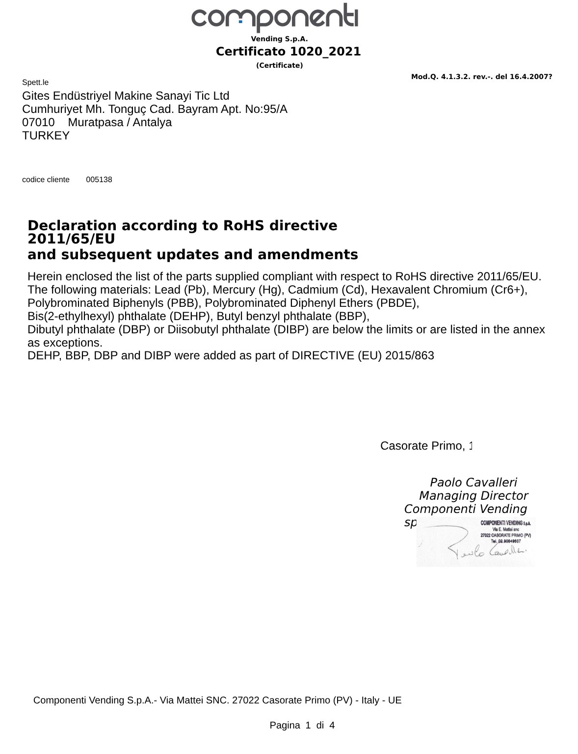 Gites Component Gıda Uygunluk